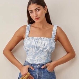 Reformation Blue and White Floral Top